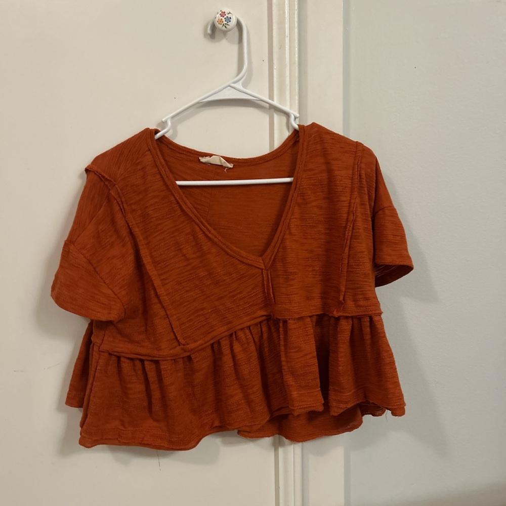 Women's Orange Ruffle Top
